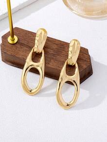 1 Pair European And American Fashion Geometric Smooth Pig Nose Dangle Earrings - Yellow Gold - View 5