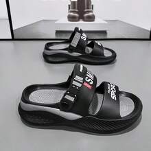 Chanclas de verano con suela gruesa, moda estudiantil, de dos tonos, con amortiguación para exteriores, suela blanda y absorbente de impactos, para pareja, de uso casual (se sugiere pedir una talla talla grande grande) - negro y gris - Ver 3