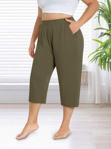 3-Pack Women's Plus Size Capri Sweatpants - Loose Cropped Yoga Lounge Pajama Pants With Pockets, Summer Casual Comfort - Xám đậm + xanh quân đội + kaki - Xem 3