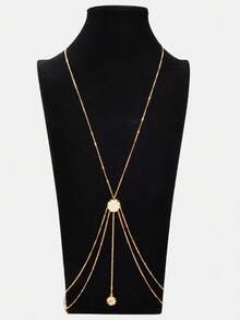 1pc Boho Chic Gold Layered Eye Charm Body Chain Women Crossover Bikini Rave Nightclub Body Jewelry - Gold - View 3