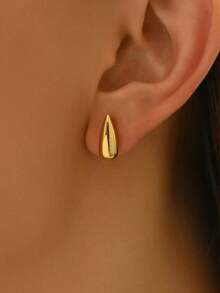 1 paire de boucles d'oreilles à tige en acier inoxydable à la mode avec gouttes d'eau en forme de poivron lisse. Minimaliste et polyvalent pour les femmes, convient pour les vacances et les fêtes - Boucles d'oreilles - Voir 2