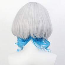 12英寸合成假发帽，白蓝渐变假发套装，角色扮演全头假发，白蓝渐变发色，动漫风格逼真假发 - 淺藍色 - 查看 5