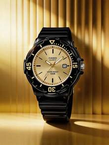 Casio Luxury Black Gold Quartz Watch, Fashionable Round Dial With Date Display, Soft Resin Strap Unisex Casual Business Wristwatch - Gold - View 4