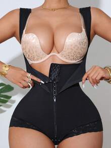 1 pieza Shapewear, Faja reductora, Moldeador corporal completo con cremallera, Cinturilla de alta compresión, Bustier moldeador ajustado - Negro - Ver 7