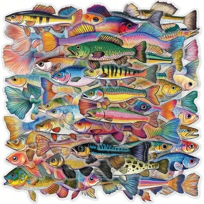 50pcs Creative Fish Stickers - Matte Finish, Self-Adhesive PET Decals For DIY Phone Cases, Scrapbooks, Journals, Guitars & Skateboards - Assorted Colors