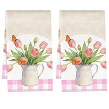 2pcs Kitchen Towels, Modern Kitchen Utensils Pink Plaid Tulip Pattern Super Soft Microfiber Kitchen Towels, 40*60cm/15.7*23.6in Towels, Single-Sided Printed, Kitchen Dish Cloths, Suitable For Restaurant Kitchen Bathroom Decor, Holiday Gift - Multicolor - View 12