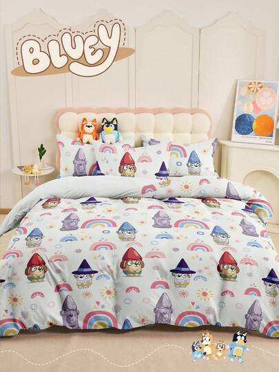 Bluey 2/3pcs Bedding Set, Soft & Comfortable Bedding Set, Cartoon Style Duvet Cover Set, Lightweight & Breathable Bedding Set With Zipper, Suitable For All Seasons, Fits Twin/Queen/King Size, 1pc Duvet Cover & 1/2pcs Pillow Shams, Perfect Gift & Room Decor