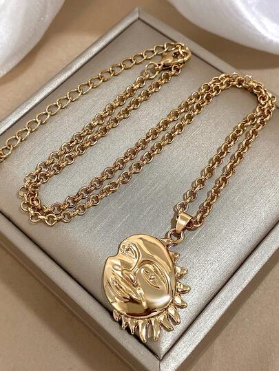 Fashion Minimalist Luxury Necklace - Gold-Tone Delicate Chain With Sculpted Celestial Sun Pendant, Versatile Elegant Jewelry For Daily Wear & Special Occasions, A Stylish Gift For Birthdays, Anniversaries, Valentine's Day, And Romantic Celebrations, Jewelry Women
