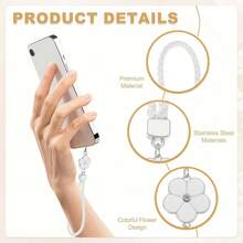 Phone Lanyard Wrist Straps, Creative Braided Flower Phone Charm Straps Wrist Lanyard - Trắng - Xem 4