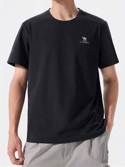 CAMEL CROWN 男士户外短袖T恤，春夏Sorona速干短袖T恤圆领宽松休闲半袖连体衣