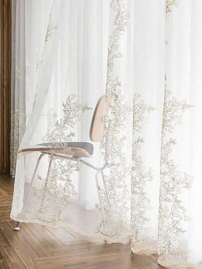 1pc Luxury Jacquard Sheer Curtain, Lightweight Voile Curtain Panel For Living Room, Bedroom, Balcony, Transparent Lace Window Curtain