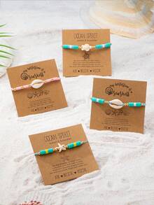 1 Bộ vòng tay phong cách Bohemian Chic đính charm hình sao biển, rùa biển, sóng biển và sò biển, kiểu Boho dành cho nữ, trang sức đi biển. - Nhiều màu - Xem 7