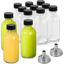 12 Pack 2 Oz Small Clear Glass Bottles With Lids 2 Funnels - 60ml Boston Round Sample Bottles For Potion, Juice, Ginger Shots, Oils, Whiskey, Wellness Shots, Mini Travel Bottles - Màu trắng + Gói 12 cái - Xem 1