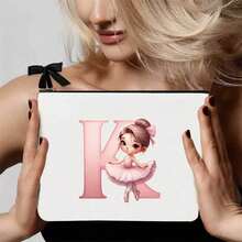 1pc Pink Ballet Girl & Letter Print Personalized Makeup Bag, Music Girl Pattern Cosmetic Storage Pouch, Personalized Letter Music Festival Bridesmaid Gift Makeup Bag,Pouch,Makeup Pouch,Travel Essential - Multicolor - View 34
