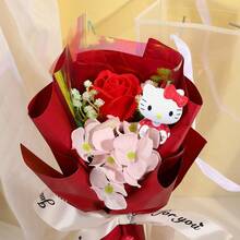1 Bouquet Of Sanrio Hello Kitty Artificial Flowers, Beautiful Couple's Hand Bouquet - Perfect For Holiday Gifts, Mother's Day Gifts, Easter Gifts - Multicolor - View 9