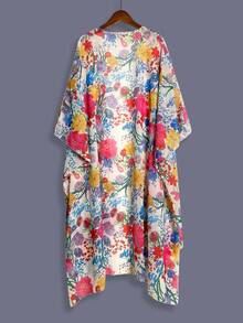 优雅时尚休闲夏季粉色碎花雪纺波西米亚风空调罩衫，沙滩旅行度假女士罩袍披肩沙滩罩衫 - 粉色 - 查看 2