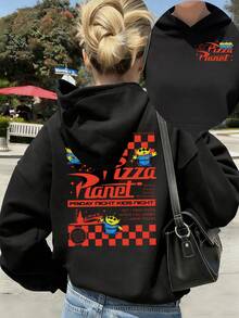 Disney Women's Hooded Sweatshirt Features A Reversible Toy Story Cartoon Letter Print Design Autumn/Winter Hooded Sweatshirt Soft, Comfortable, And Warm Fabric Essential Autumn/Winter Wardrobe Piece Perfect For Everyday Casual Wear, Travel, Or Shopping Also Makes An Ideal Gift - Noir - Voir 1