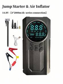 8000mAh Portable Car Jump Starter, 5-In-1 Tire Inflator With Digital Air Compressor, LED Display, USB Charging, Multi-Function Emergency Flashlight, Outdoor Sports Wireless Air Pump, LED Lighting - Multicolor - View 14