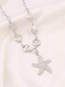 1pc Stainless Steel Heart Starfish Pendant Necklace Fashion 18K Gold Plated Ocean Shell Charms Hollow Chain Necklaces For Women Jewelry - Necklace - View 13