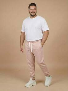 Men's Plus Size Jogger Sweatpants In Flannel Fabric With Pocket | Warm, Plus Size Men's Pants - Rusty Rose - View 5