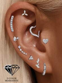 1Pc 925 Sterling Silver Moissanite Cute Heart Stud Earring Flat Back Cartilage Helix Piercing Hypoallergenic Pure Silver Suitable For Women'S Daily Wear,Wedding,Parties, And Banquet Occasions - Silver - View 13