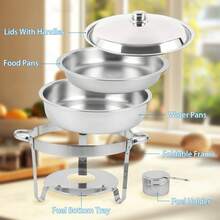 4.5L Stainless Steel Chafing Dish Buffet Server With Water Tray Fuel Burner Dual Function Keep Warm Or Cool Detachable Frame With Handles Lid Rack Food Tongs Included - Perfect For Weddings, Buffets & Graduations - Silver - View 3