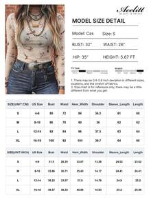 Acelitt Women's Spring/Autumn Western Denim Print Mesh Stand Collar Fitted Long Sleeve Top Casual - Apricot - View 3