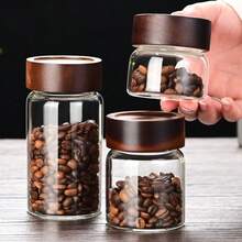 Glass Sealed Storage Jar, Airtight Canister For Tea, Coffee Beans, Comes With Rosewood Lid - Jar Only, No Coffee Beans Included - Multicolor - View 6