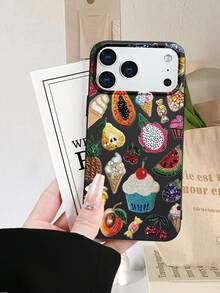 Beaded Sweets & Fruit Print Phone Case, 2D Pattern, Classic New Elegant Style, Sweet & Playful, Black Matte Soft Shell, Dustproof & Waterproof, Suitable Compatible With Iphone17/16/15/14/13/12/11/Pro/ProMax/X/XR/XS/XSMAX/7/8/PLUS/Air/Se2/3, Great Gift For Friends, Family, Couples, Birthdays, Holidays - Black - View 3