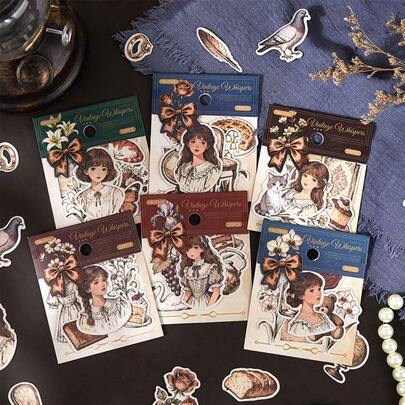 一包20张复古低语系列贴纸，采用复古欧式、少女和玫瑰花图案，独特复古风格，适用于日记本、剪贴簿、相册、笔记本电脑、手机、学生DIY文具等。