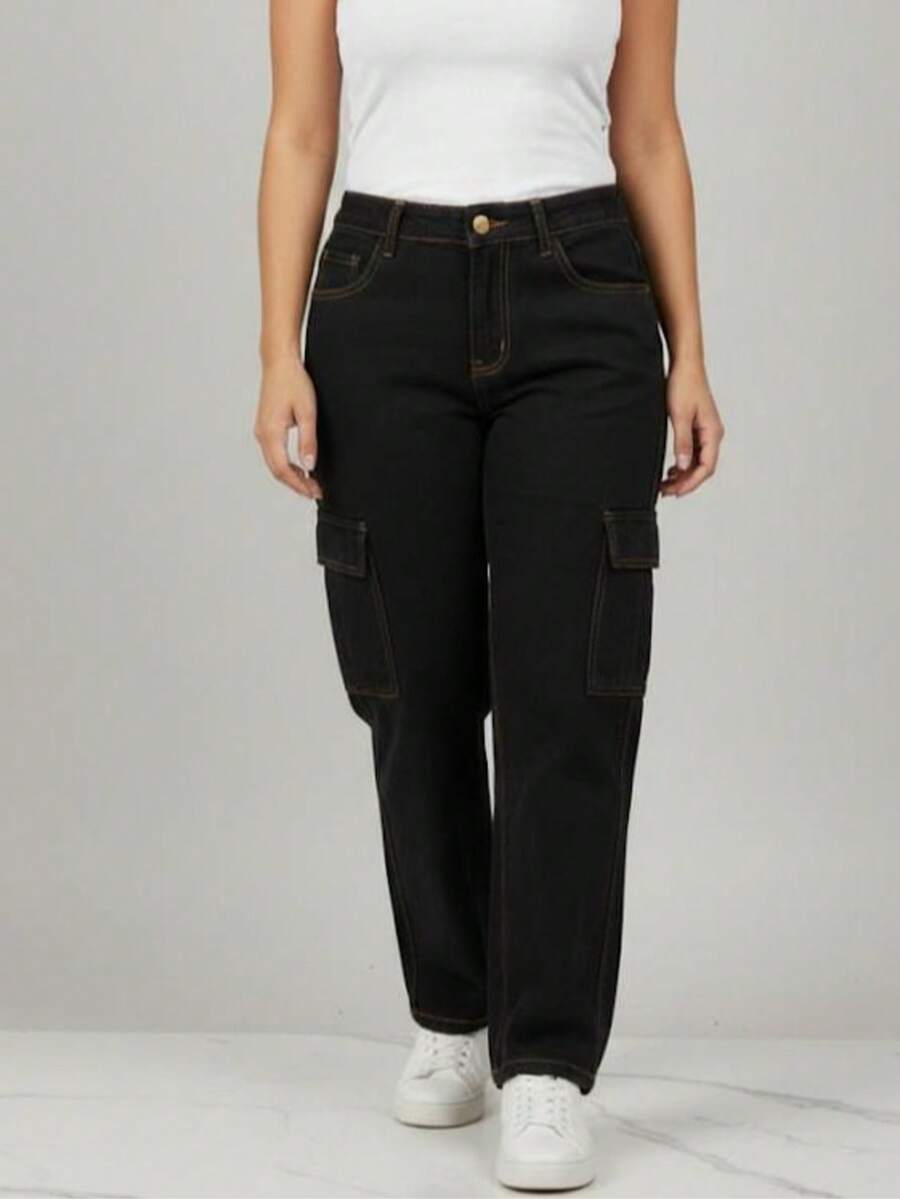 Wide Leg Cargo Pants - 黑赭石 - 查看 1