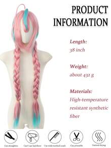 38英寸超长双辫动漫角色扮演假发，耐热合成假发，适合角色扮演、派对、万圣节等场合 - 彩色 - 查看 4
