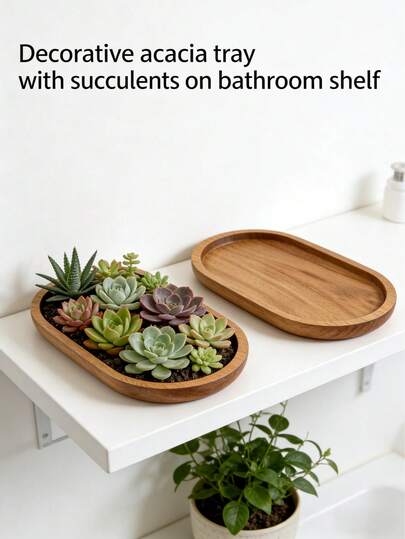 1pc Wooden Vanity Tray, Bathroom Tray, Bathtub Caddy, Bathroom Countertop Tray, Tray, Bathroom Vanity Tray, Wooden Jewelry Organizer Rack, Kitchen Accessories, Bathroom Tray For Organization And Home Decor, Bathroom Decor, No Drill Shelf, Minimalist Food Tray For Dining Table, Bathroom Accessories, Bathroom Storage