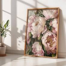 1pc Vintage Peony Floral Oil Painting On Canvas, Wooden Frame Wall Art Decor, Elegant Still Life Home Decoration, Ideal Gift - Multicolor - View 1