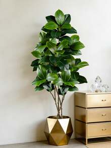 Kmitang 74-140厘米大型人造橡胶树，仿真榕树，塑料仿真香蕉叶，逼真榕树叶，热带棕榈植物枝条，家居花园办公室婚礼装饰，1棵（不含花盆） - 綠色 - 查看 5