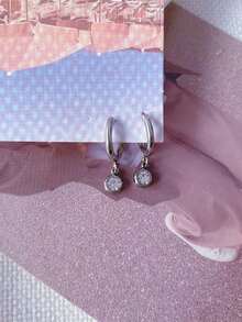 1 Pair Stainless Steel Waterproof Non-Fading Minimalist Fashion Gold/Silver/White Crystal Hoop Earrings, Suitable For Women's Daily Wear - Solitaire Earrings - View 3