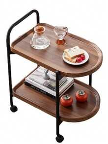 Mesa Carrito de Alimentos con ruedas, estante de almacenamiento, mesa de té pequeña, carrito de madera, Mesa auxiliar Móvil - Marrón - Ver 6