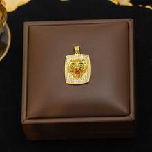Best-Selling Full-Diamond Leopard, Tiger, Lion Pendant, High-End Stylish Versatile Necklace Accessory - P-67 Golden Cheetah Head 3 - View 3