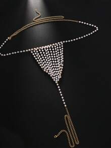 Cadena corporal tipo tanga con perlas, cadena de cintura de bikini sexy estilo europeo-americano, accesorio de moda para fiestas y clubes - Ropa interior de perlas - Ver 2