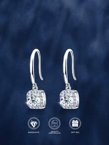 2pcs 925 Silver 0.5Carat X 2 Moissanite Earrings, Elegant & Fashionable, Suitable For Women's Daily Wear, Parties, Vacations, Mother's Day, Wedding Anniversaries, Birthday Jewelry Gifts - Silver - View 2