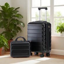 14"/19" 2-Piece ABS Spinner Suitcase Set With Combination Lock & 14" Cosmetic Bag - 黑色 - 查看 5