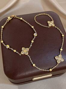 1 chiếc vòng tay mạ vàng 18K hình cỏ bốn lá thanh lịch đính đá Zirconia, vòng tay nữ bằng thép không gỉ, thích hợp cho Ngày Valentine, tiệc tùng, các dịp trang trọng, đeo hàng ngày, hẹn hò, lễ hội, năm mới, đám cưới, đi biển, Giáng sinh, kỷ niệm, quà tặng Ngày của Mẹ trang nhã, trang sức phong cách Bohemian, quà tặng cho phù dâu. - Vàng - Xem 5