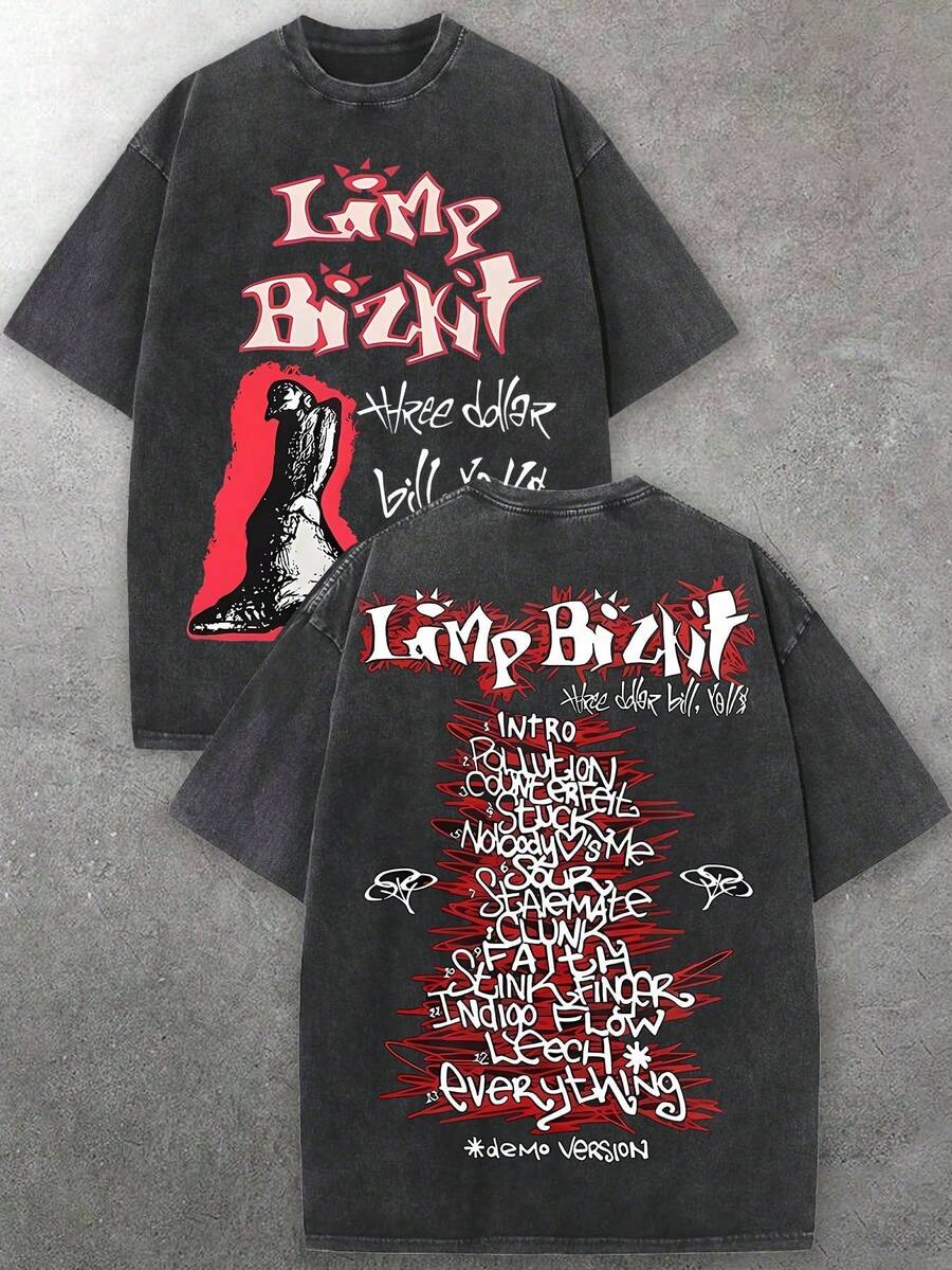 Men's Limp Bizkit Three Dollar Bill, Y'all Tracklist Graphic Crew Neck T-Shirt | Soft Fabric | Nu-Metal Rock Casual Style | Mens Shirts Gifts For Men - màu đen - Xem 1