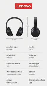 Auriculares inalámbricos Bluetooth Lenovo TH10, sonido envolvente estéreo, graves de alta fidelidad, baja latencia, larga duración de la batería, ajuste cómodo, auriculares originales Lenovo - Auriculares Bluetooth - Ver 12