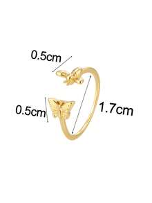 Charm-In Gold-Plated Butterfly & Bee Open Ring For Women, Versatile Niche Design For Commute, Dating, Gift - Gold - View 5
