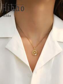 1件装奢华向日葵锆石吊坠项链，女士款，全镶锆石颈链，优雅百搭，送给女友/闺蜜的生日/周年纪念礼物 - 太陽花 - 查看 3