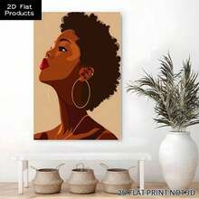 2D Flat, Posters & Prints 1pc Framed Canvas Poster American African Woman Portrait, Natural Curly Hair With Golden Earrings, Illustration Art Style Wall Art Canvas Paintings Ideal Gift For Bedroom Living Room Corridor Wall Art Wall Decor Room Decoration 2D - 帆布畫 - 查看 3