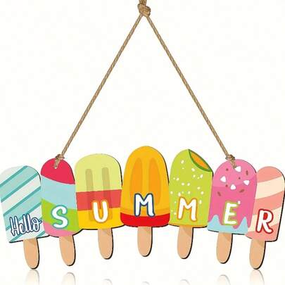 1 pieza Letrero de paleta de helado de madera con impresión 2D "Hola Verano" - Decoración del hogar con tema de playa