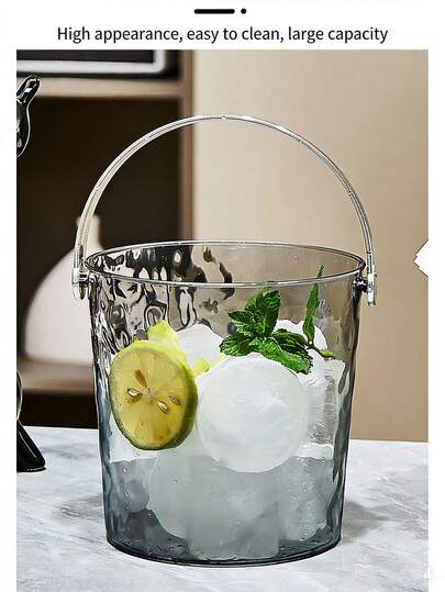 (With Ice Tongs) Luxury Wavy Texture Thick Transparent Ice Bucket, PET Leak-Proof With Handle, Home/Commercial Use Bar KTV Beer Champagne Cooler, Wedding Party Camping Outdoor Beverage Chiller, Essential For Father's Day, Mother's Day, Valentine's Day, Christmas, Birthday Events, Gift For Dad, Mom, Friends, Classmates