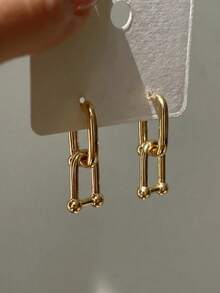 一对朋克风双U形环耳环，粗金属链扣耳饰，个性十足的礼物，简约U形链坠耳环，几何链条吊坠耳环，适合女性日常佩戴 - 彩色 - 查看 2